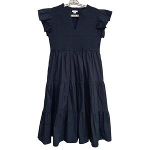 Chic Soul Tiered Midi Dress Women 1X Navy Blue Smocked Chic Cottage Academia